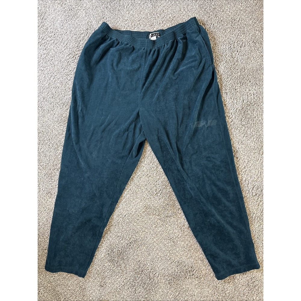 Blast Woman's Velvet Pants Straight Stretch Elastic Waist Green Plus Size 3XL